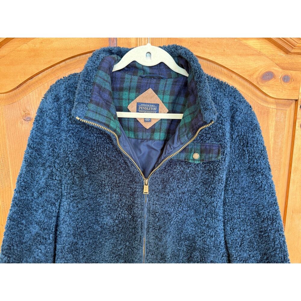 Pendleton Navy Blue Sherpa Teddy Jacket Coat, XL, Cozy, Plaid Lining - Picture 4 of 7